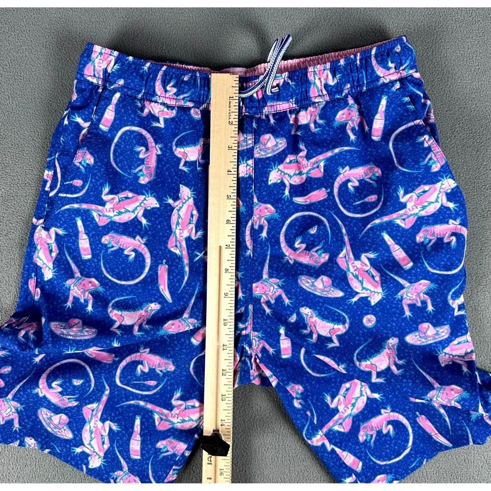 Peter Millar Swim Trunks Shorts Small Blue Pink Seaside Iguana‎ Geometric New